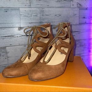 Light Brown Fabric Lace up Heel